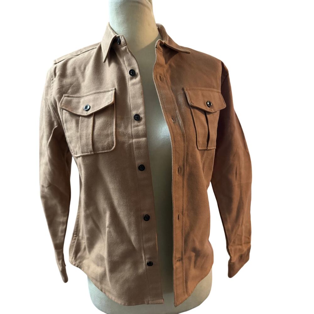 REISS Kids Faux Suede Utility Shacket, Shirt Jacket, Camel Tan, Unisex Sz 11/12